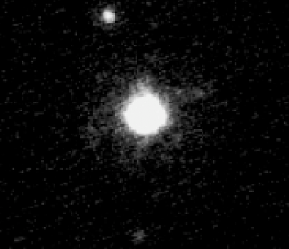 Keck image of 2003 EL61 Haumea, with moons Hi'iaka and Naumaka. Credit: CalTech/Mike Brown et al.