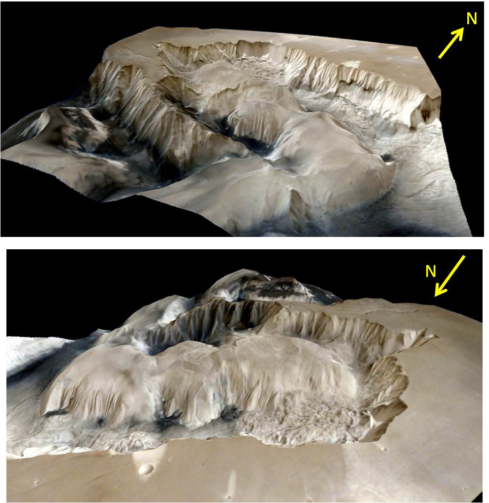 3D portrayals of Ophir Chasma terrain based on images taken by India’s Mars Orbiter Mission color camera on 19 July 2015 . Credit: ISRO 