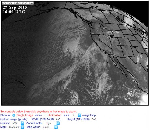 GOES West view of the western U.S., Canada and Hawaii taken at 11 a.m. CDT. Credit: NASA