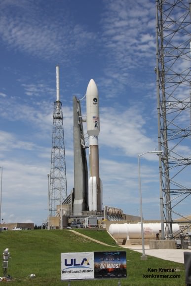 MUOS-4 US Navy communications satellite and Atlas V rocket at pad 41 at Cape Canaveral Air Force Station, FL for launch on Sept. 2, 2015 at 5:59 a.m. EDT. Credit: Ken Kremer/kenkremer.com