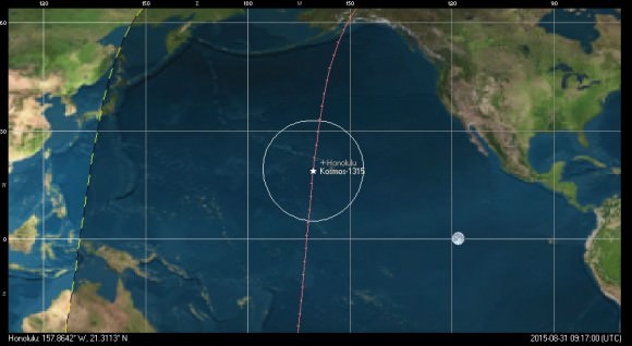 The position of Kosmos-1315 at 9:17 UT. Image credit: Orbitron 