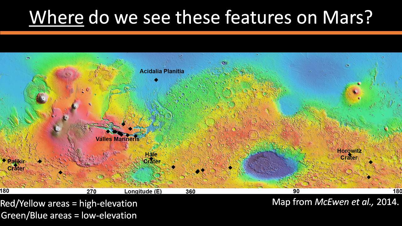 Locations of RSL features on Mars 
