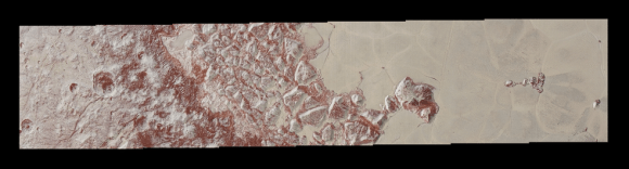 High-resolution images of Pluto taken by NASA’s New Horizons spacecraft just before closest approach on July 14, 2015, reveal features as small as 270 yards (250 meters) across, from craters to fractures and faulted mountain blocks, to the textured surface of the vast basin informally called Sputnik Planitia.  Credit: NASA/JHUAPL/SWRI