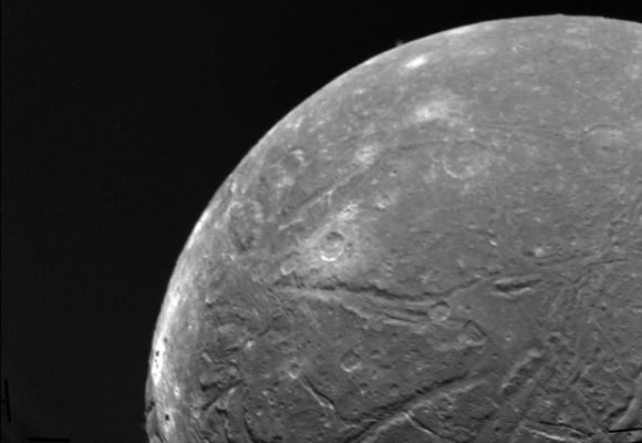 was taken Jan. 24, 1986, from a distance of 130,000 km (80,000 mi). The complexity of Ariel's surface indicates that a variety of geologic processes have occurred. Credit: NASA/JPL
