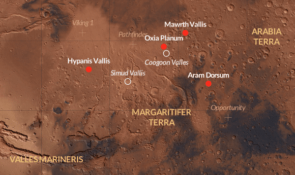 ExoMars rover 2018 landing site candidates. Credit: ESA/CartoDB.