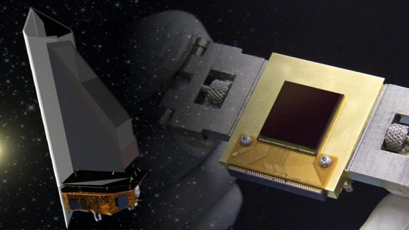 The NEOCam sensor (right) is the lynchpin for the proposed Near Earth Object Camera, or NEOCam, space mission (left). Credit: NASA/JPL-Caltech