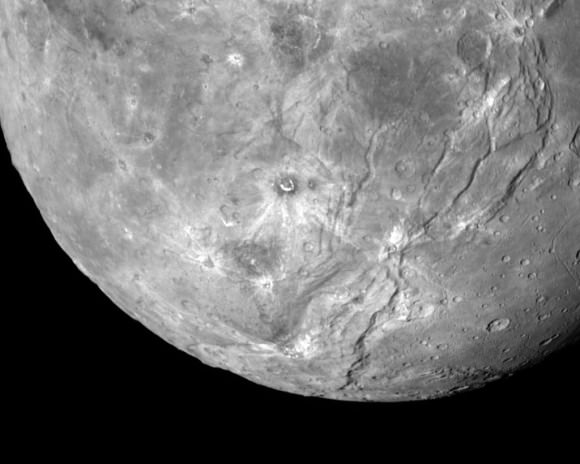 A fine view of Pluto's largest moon Charon and its vast canyon system. Credit: 