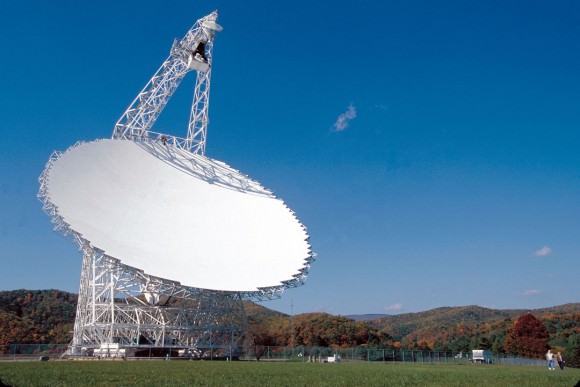 The Green Bank Telescope is the world's largest, fully-steerable telescope. The GBT's dish is 100-meters by 110-meters in size, covering 2.3 acres of space.