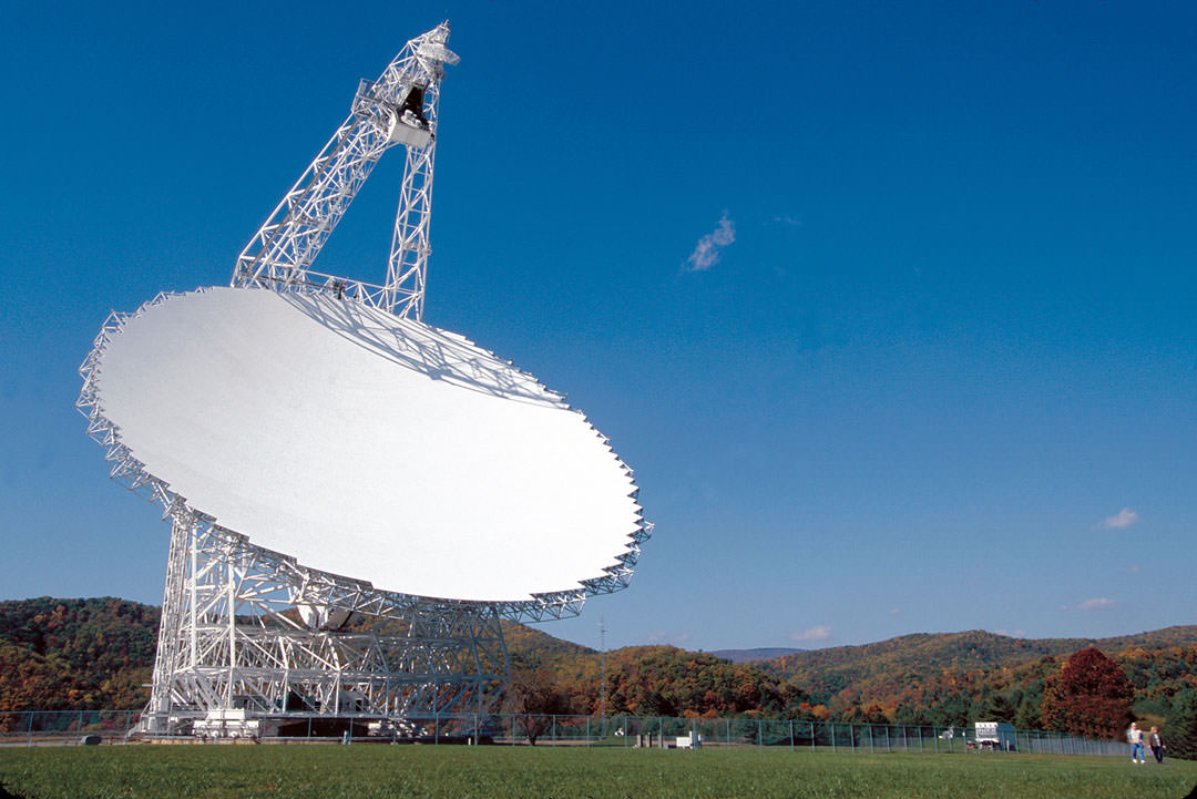 The Green Bank Telescope is the world’s largest, fully-steerable telescope. The GBT’s dish is 100-meters by 110-meters in size, covering 2.3 acres of space.A team from UCLA used it to search for possible extraterrestrial signals from advanced civilizations "out there." Credit: NRAO/AUI/NSF
