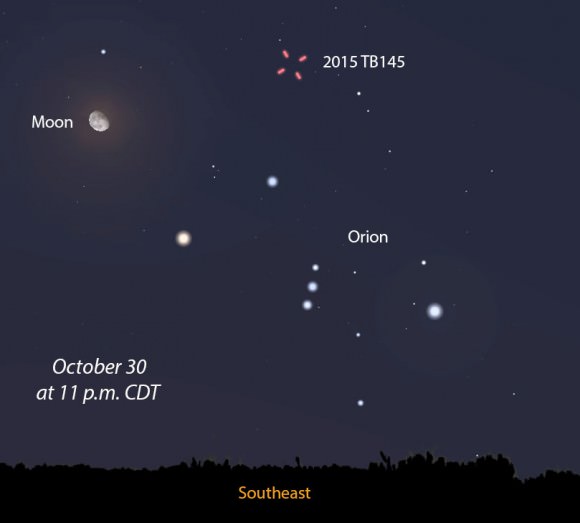 Stellarium view of the sky and featured asteroid seen from northern, Minnesota at 11:55 p.m. October 30, 2015. 