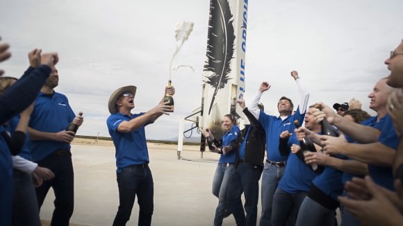 The Blue Origins team celebrates their successful test flight on Nov. 23, 2015. Credit: Blue Origin. 