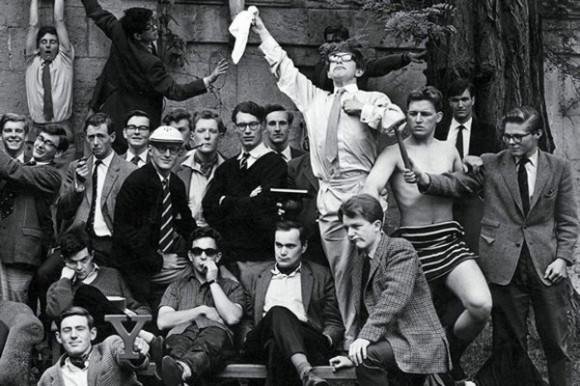Stephen Hawking (holding the handkerchief) and the Oxford Boat Club. Credit: focusfeatures.com