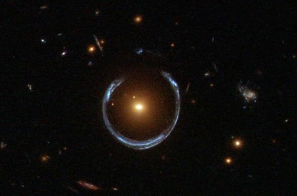 The notable gravitational lens known as the Cosmic Horseshoe is found in Leo. Credit: NASA/ESA/Hubble