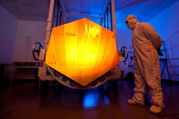 One of the JWST's gold-coated mirrors. Not even launched yet, and the golden mirrors are already iconic. Image Credit: NASA/Drew Noel