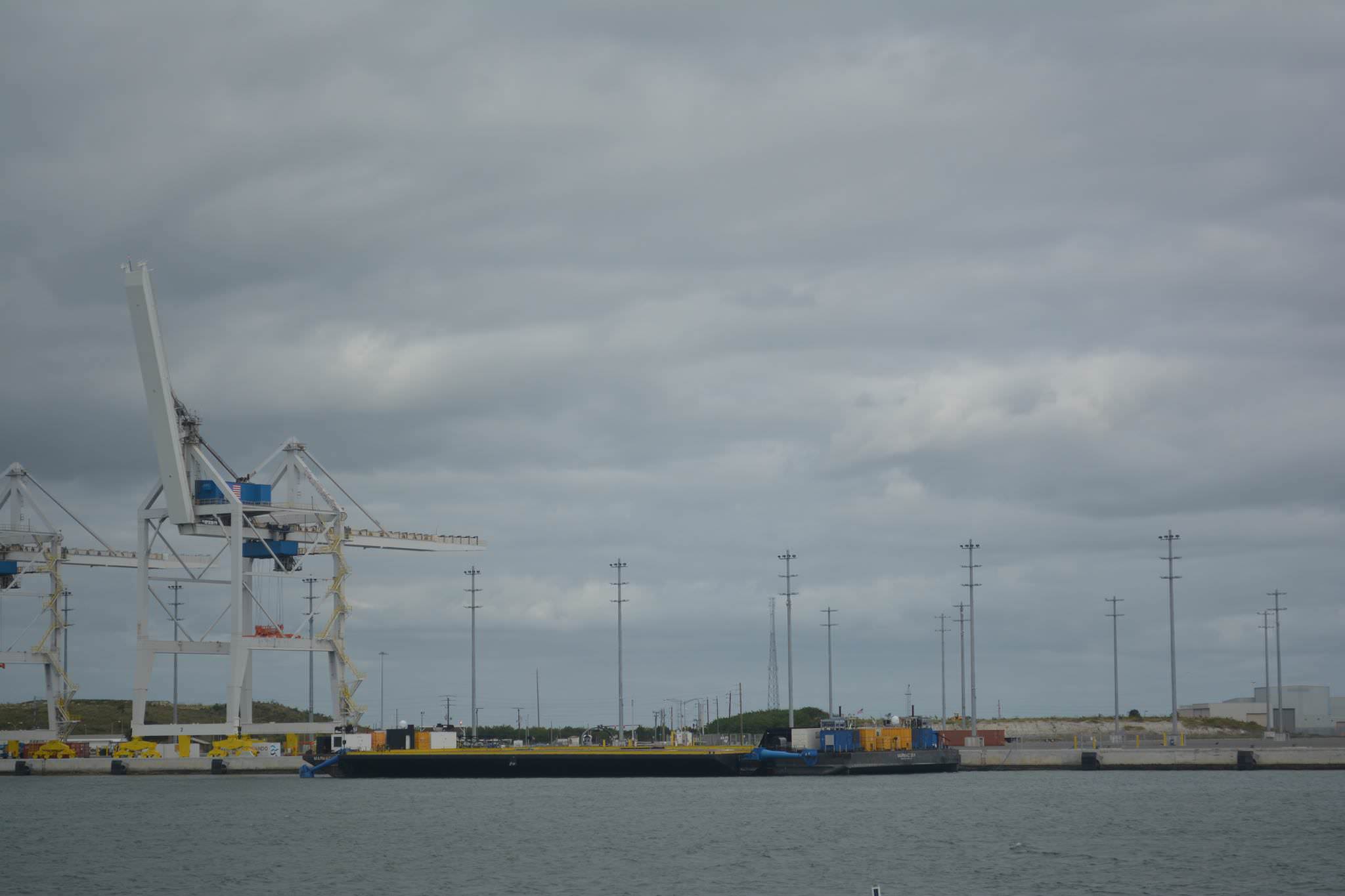 A barge used by SpaceX on previous landing attempts in the Atlantic Ocean was spotted in Port Canaveral on Sunday, Dec. 20, 2015 but apparently not deployed out to sea.  Credit: Mark Herman/Spaceheadnews.com