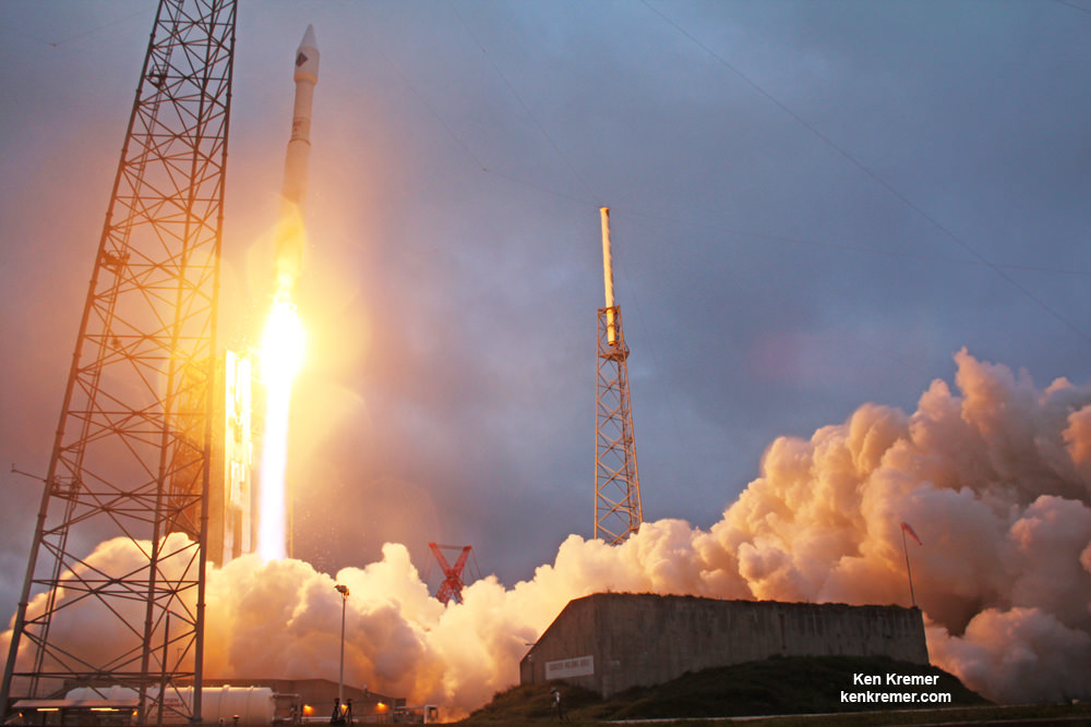 Orbital ATK’s Cygnus Spacecraft carrying vital cargo to resupply the International Space Station lifts-off aboard a United Launch Alliance Atlas V rocket on Dec. 6, 2015.  Credit: Ken Kremer/kenkremer.com