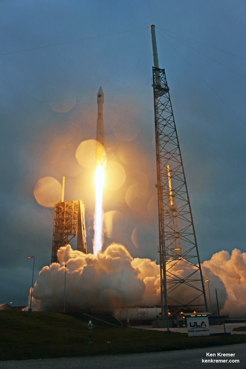 Orbital ATK’s Cygnus Spacecraft carrying vital cargo to resupply the International Space Station lifts-off aboard a United Launch Alliance Atlas V rocket.  Credit: Ken Kremer/kenkremer.com