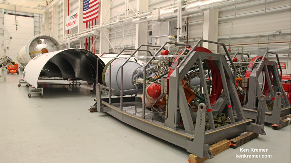 All major components of Antares are in place and undergoing launch vehicle integration at Orbital ATK’s Horizontal Integration Facility at NASA’s Wallops Flight Facility.   Credit: Ken Kremer/kenkremer.com