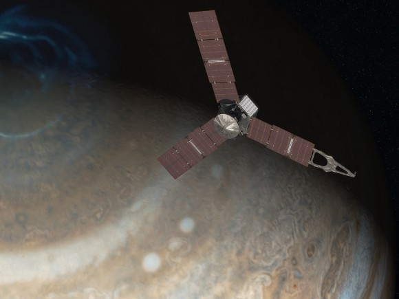 An artist's conception of Juno in orbit around Jupiter. image credit: NASA