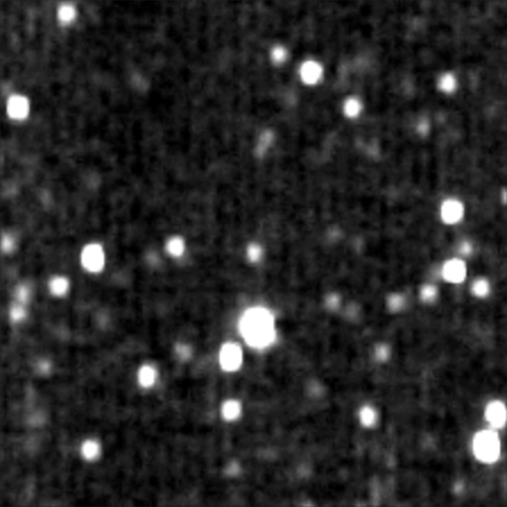New Horizons’ Long Range Reconnaissance Imager (LORRI) took this image on Nov. 2, 2015 of a 90-mile (150-kilometer)-wide ancient Kuiper Belt Object named 1994 JR1, moving against a background of stars. Credit: NASA/JHUAPL/SwRI