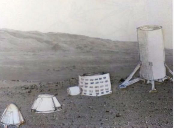 Another fan-based illustration of the modular sections of John Gardi's MCT concept sitting on the surface of Mars. Credit: George Worthington. Used by permission. 