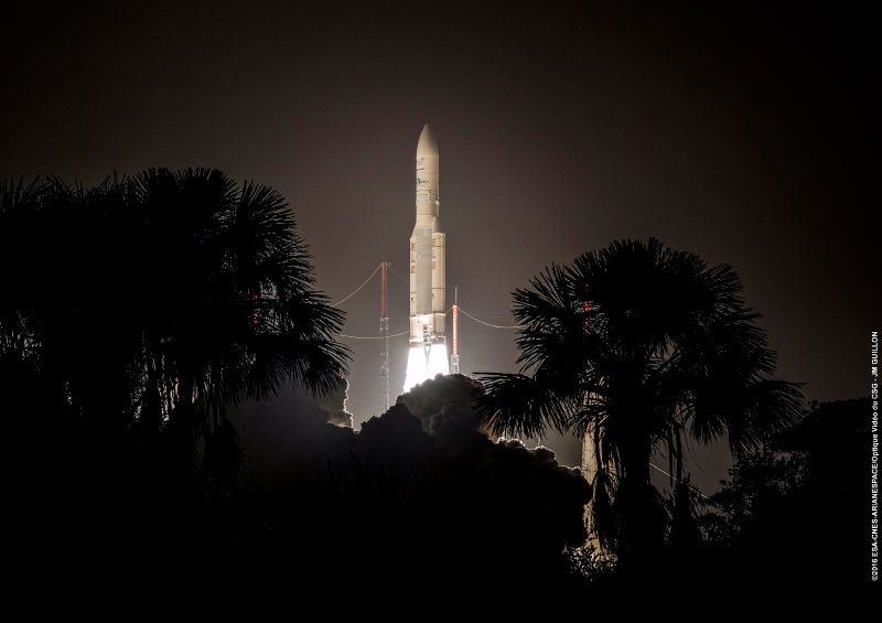 The Ariane5 lifting off from Kourou in French Guiana. Image: ESA/Arianespace.
