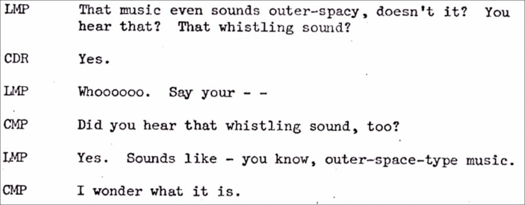 Part of the Apollo 10 transcript of the conversation among the three Apollo 10 astronauts while they orbited the farside of the Moon. Credit: NASA