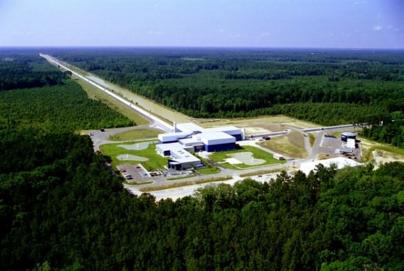 The Laser Interferometer Gravitational-Wave Observatory (LIGO)facility in Livingston, Louisiana. The other facility is located in Hanford, Washington. Image: LIGO
