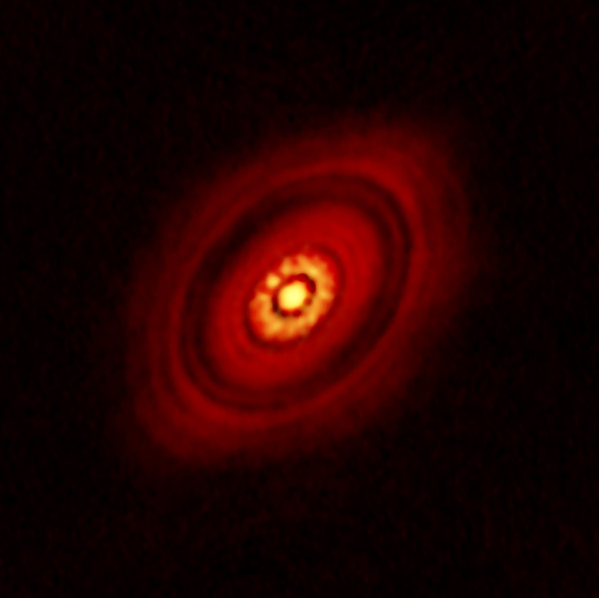 The million-year-old star HL Tau and its protoplanetary disk. Image: Carrasco-Gonzalez et. al.; Bill Saxton, NRAO/AUI/NSF