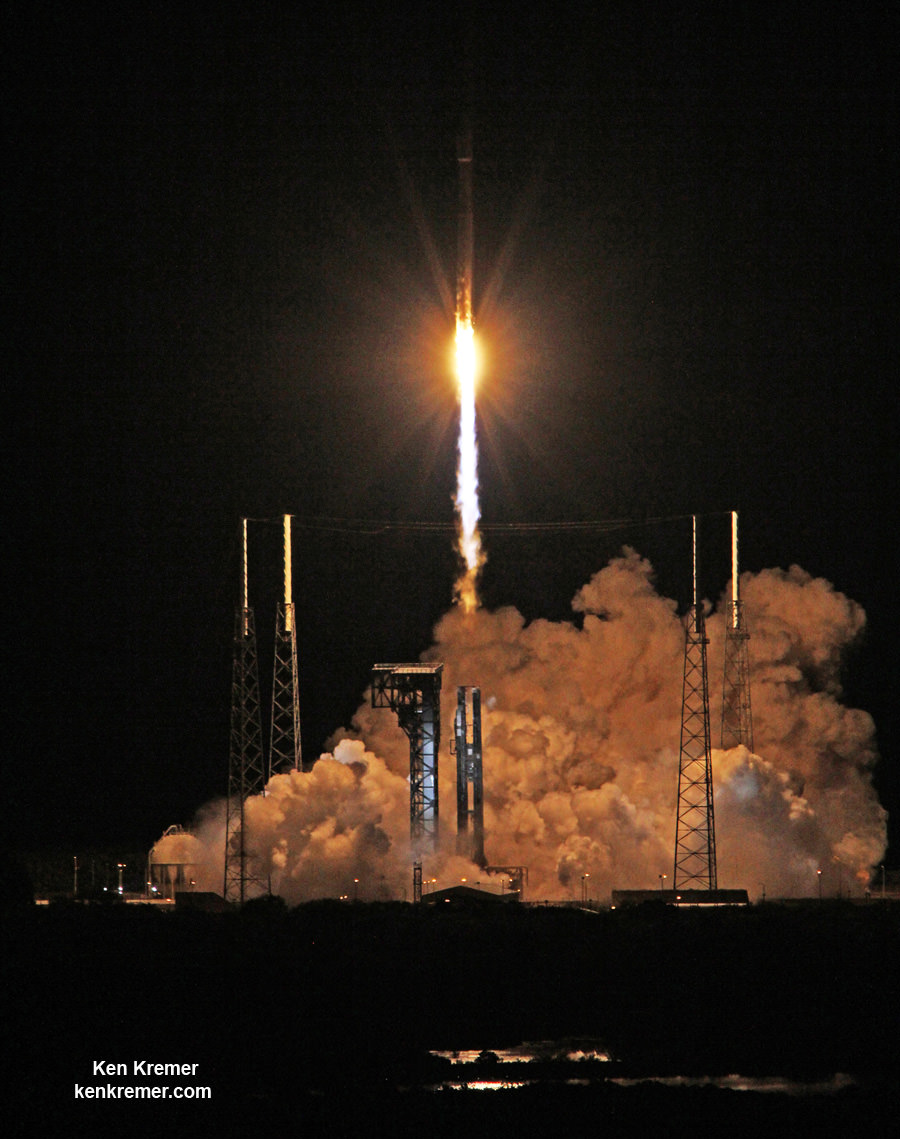 A United Launch Alliance (ULA) Atlas V rocket carrying the OA-6 mission lifted off from Space Launch Complex 41 at 11:05 p.m. EDT on March 22, 2016 from Cape Canaveral Air Force Station, Fla. Credit: Ken Kremer/kenkremer.com
