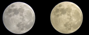 An image comparison of the Moon before (left) and during (right) a penumbral lunar eclipse. Image credit: David Dickinson