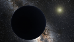 Artist's impression of Planet Nine, blocking out the Milky Way. The Sun is in the distance, with the orbit of Neptune shown as a ring. Credit: ESO/Tomruen/nagualdesign