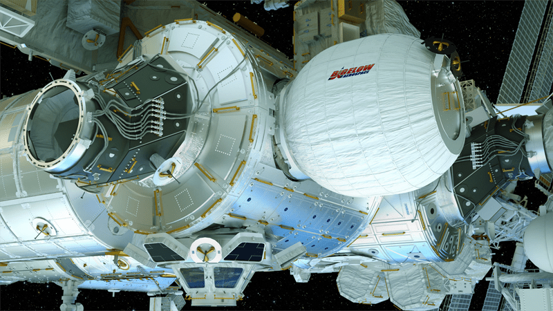 The Bigelow Expandable Activity Module (BEAM) will be launched onboard a SpaceX Dragon on Friday April 8th for a 2-year mission. Astronauts will test the module during that time. Image Bigelow Aerospace.