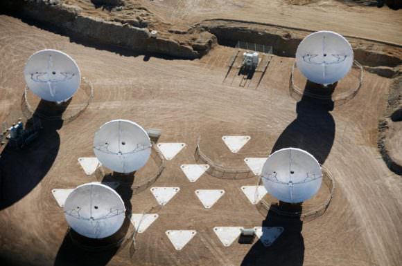 ALMA will consist of 66 individual antennae like these when it is complete. The facility is located in the Atacama Desert in Chile, at 5,000 meters above sea level. Credit: ALMA (ESO / NAOJ / NRAO) 