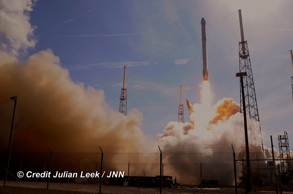 SpaceX Falcon 9 rocket with a Dragon cargo spacecraft launches on April 8, 2015 from Space Launch Complex 40 at Cape Canaveral Air Force Station on the CRS-8 mission to the International Space Station.   Credit: Julian Leek