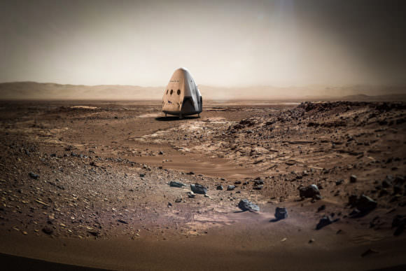 Artists concept for sending SpaceX Red Dragon spacecraft to land propulsively on Mars as early as 2018. Credit: SpaceX
