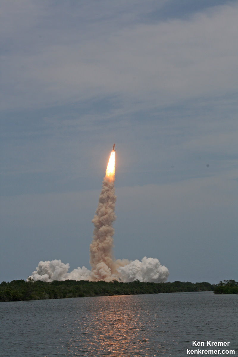 Launch of Space Shuttle Atlantis on STS-125 and the final servicing mission to the Hubble Space Telescope on May 11, 2009 from Launch Complex-39A at the Kennedy Space Center in Florida. Credit: Ken Kremer – kenkremer.com