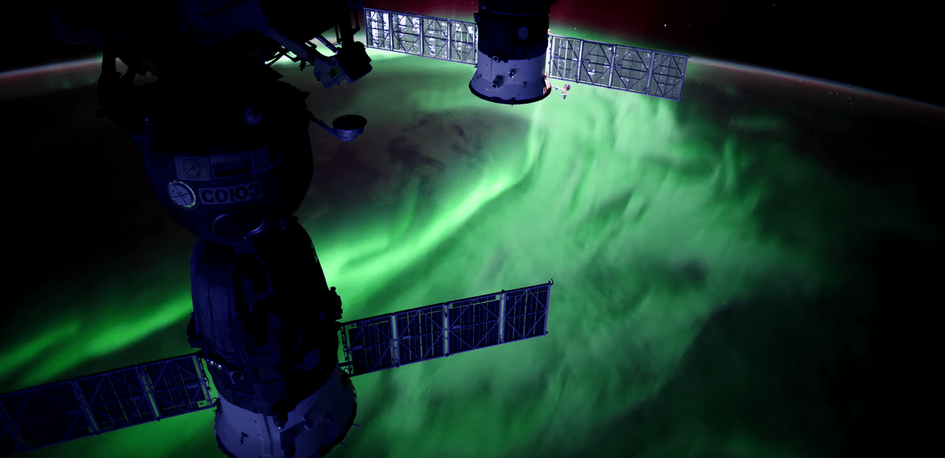 Still image shows a stunning aurora captured from the International Space Station. This frame is from a compilation of ultra-high definition time-lapses of the aurora shot from the space station.  Credit: NASA