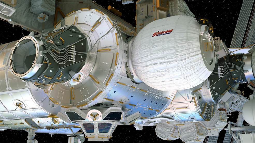 This artist’s concept depicts the Bigelow Expandable Activity Module attached to the International Space Station’s Tranquility module. Credits: Bigelow Aerospace