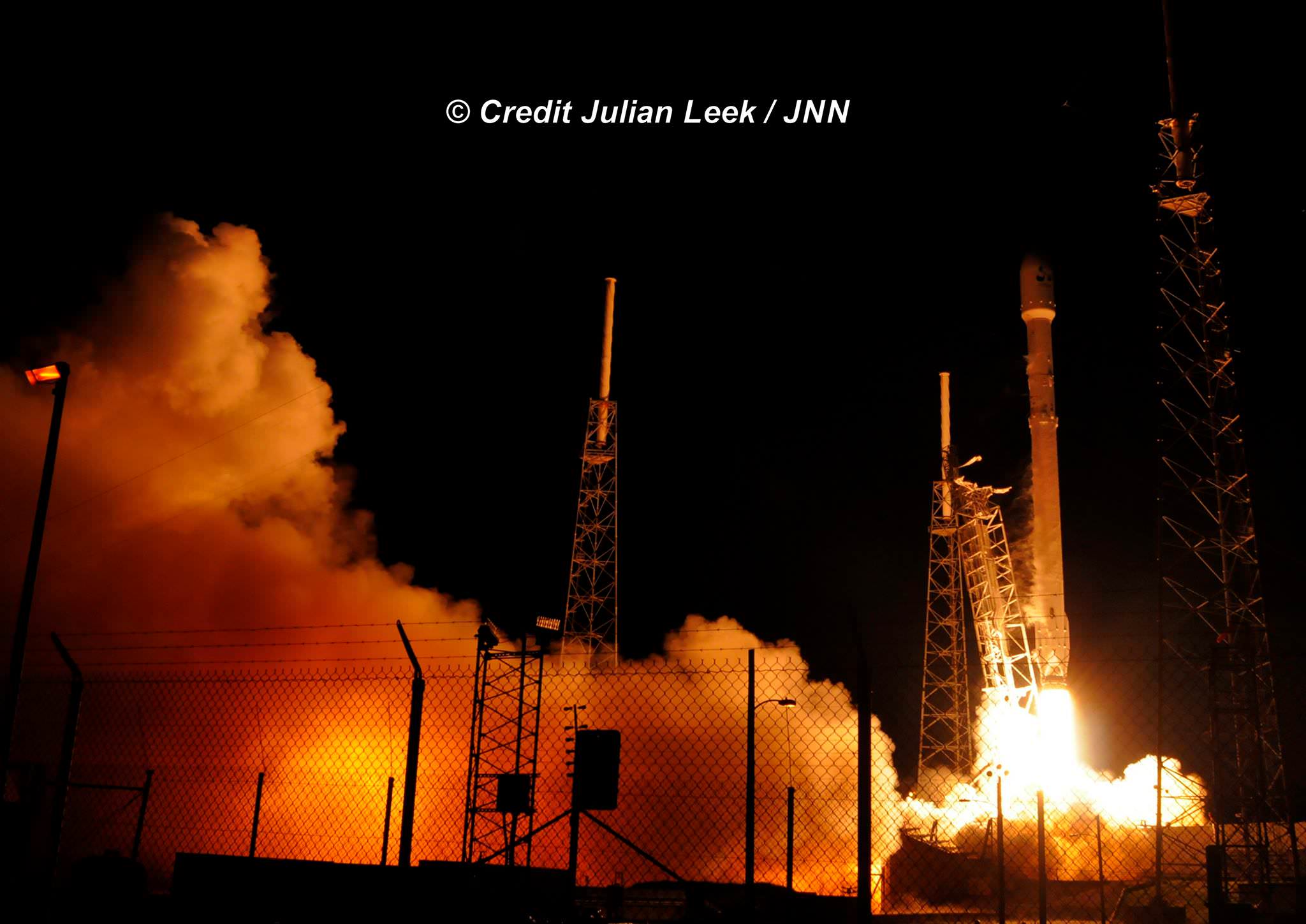 Launch of SpaceX Falcon 9 carrying JCSAT-14 Japanese communications satellite to orbit on May 6, 2016 at 1:21 a.m. EDT from Space Launch Complex 40 at Cape Canaveral Air Force Station, Fl.  Credit: Julian Leek  