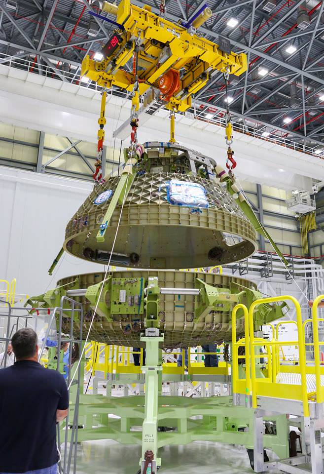 Upper and lower domes come together to form first complete hull for the Boeing CST-100 Starliner’s Structural Test Article vehicle at the Kennedy Space Center on May 2, 2016. Credit: NASA 