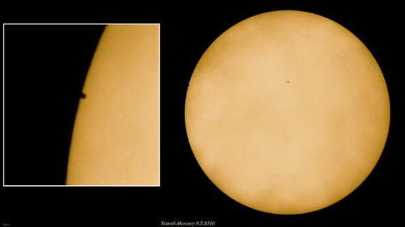 Today's transit of Mercury through thin clouds. Image credit and copyright: Zlatko Orbanic