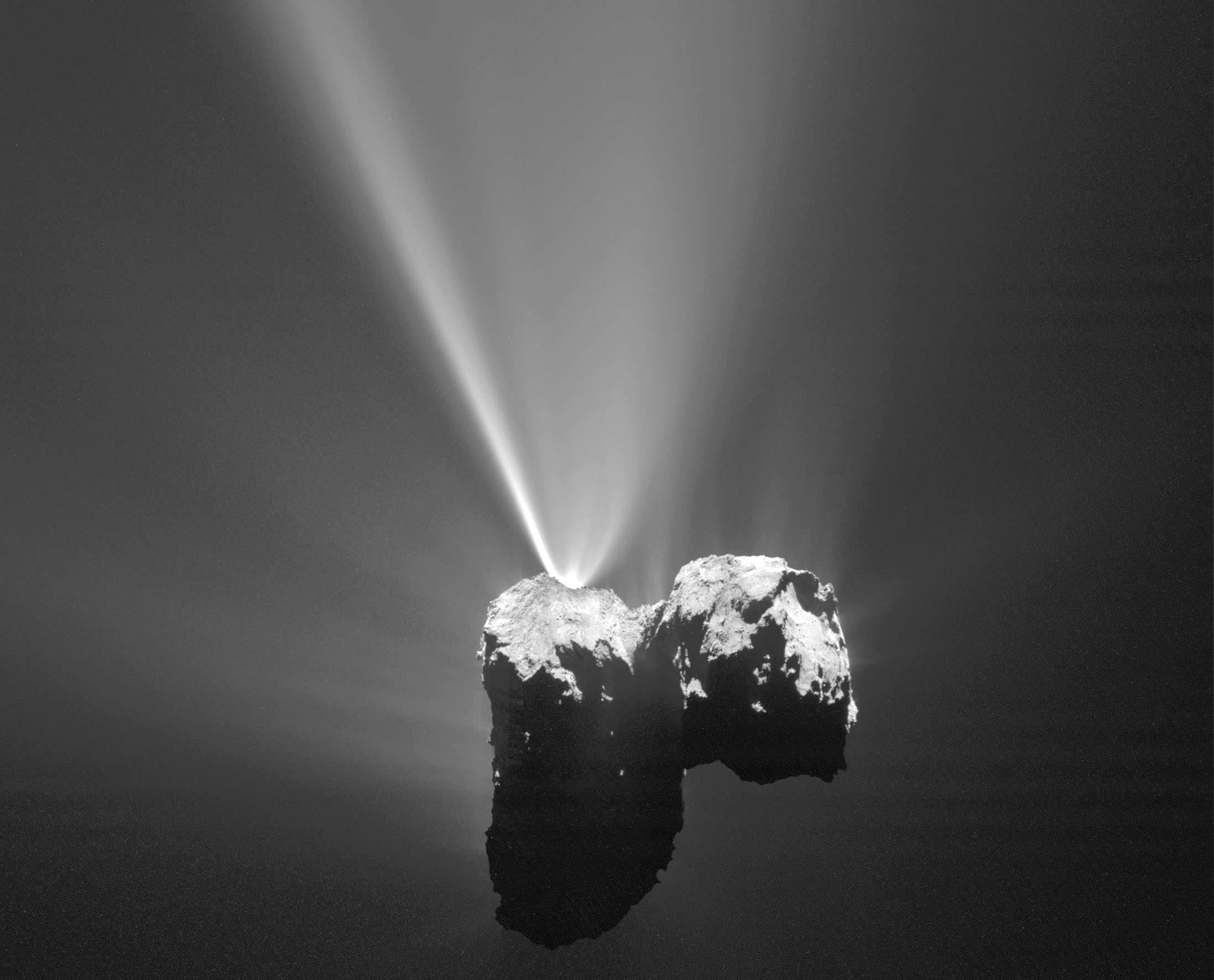 Want to get a good look at a comet's tiny nucleus and its jets of vapor and dust? Get up close in the spaceship. This photo was taken by the European Space Agency's Rosetta probe which has been orbiting Comet 67P/Churyumov-Gerasimenko since the fall of 2014. Credit: ESA