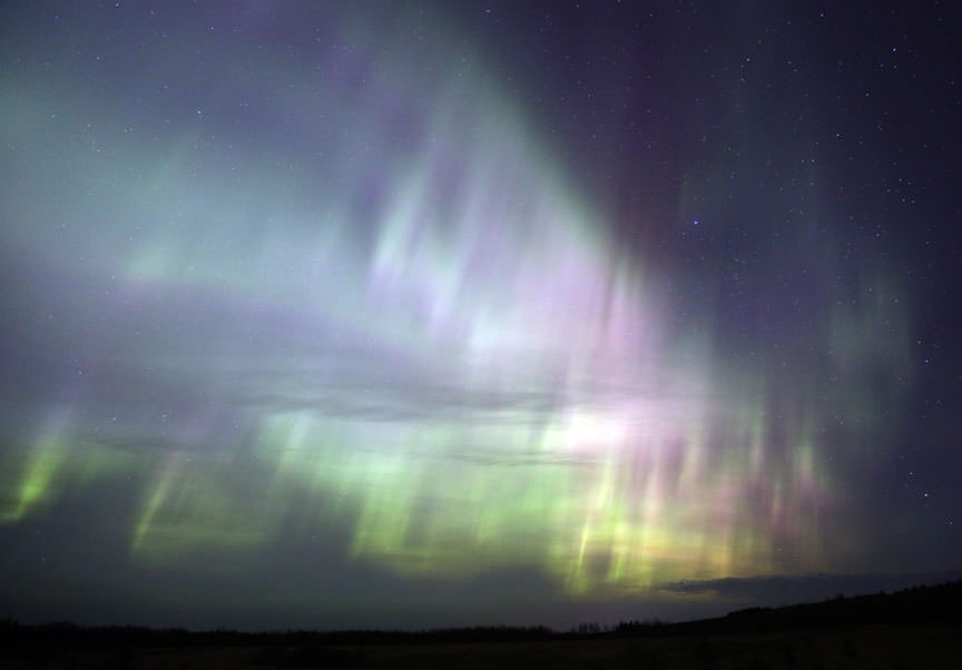 View of the eastern sky during the peak of this morning's aurora. Credit: Bob King