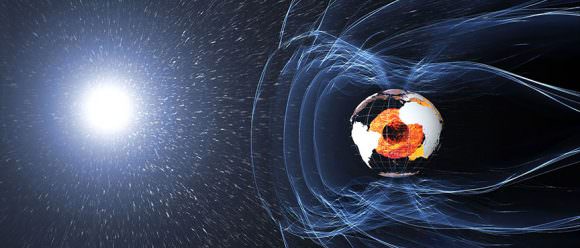 The magnetic field and electric currents in and around Earth generate complex forces that have immeasurable impact on every day life. The field can be thought of as a huge bubble, protecting us from cosmic radiation and charged particles that bombard Earth in solar winds. It's shaped by winds of particles blowing from the sun called the solar wind, the reason it's flattened on the "sun-side" and swept out into a long tail on the opposite side of the Earth. Credit: ESA/ATG medialab