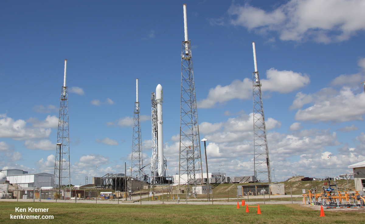 Upgraded SpaceX Falcon 9 awaits launch of Thaicom-8 communications satellite on May 27, 2016 from Space Launch Complex 40 at Cape Canaveral Air Force Station, FL. Credit: Ken Kremer/kenkremer.com