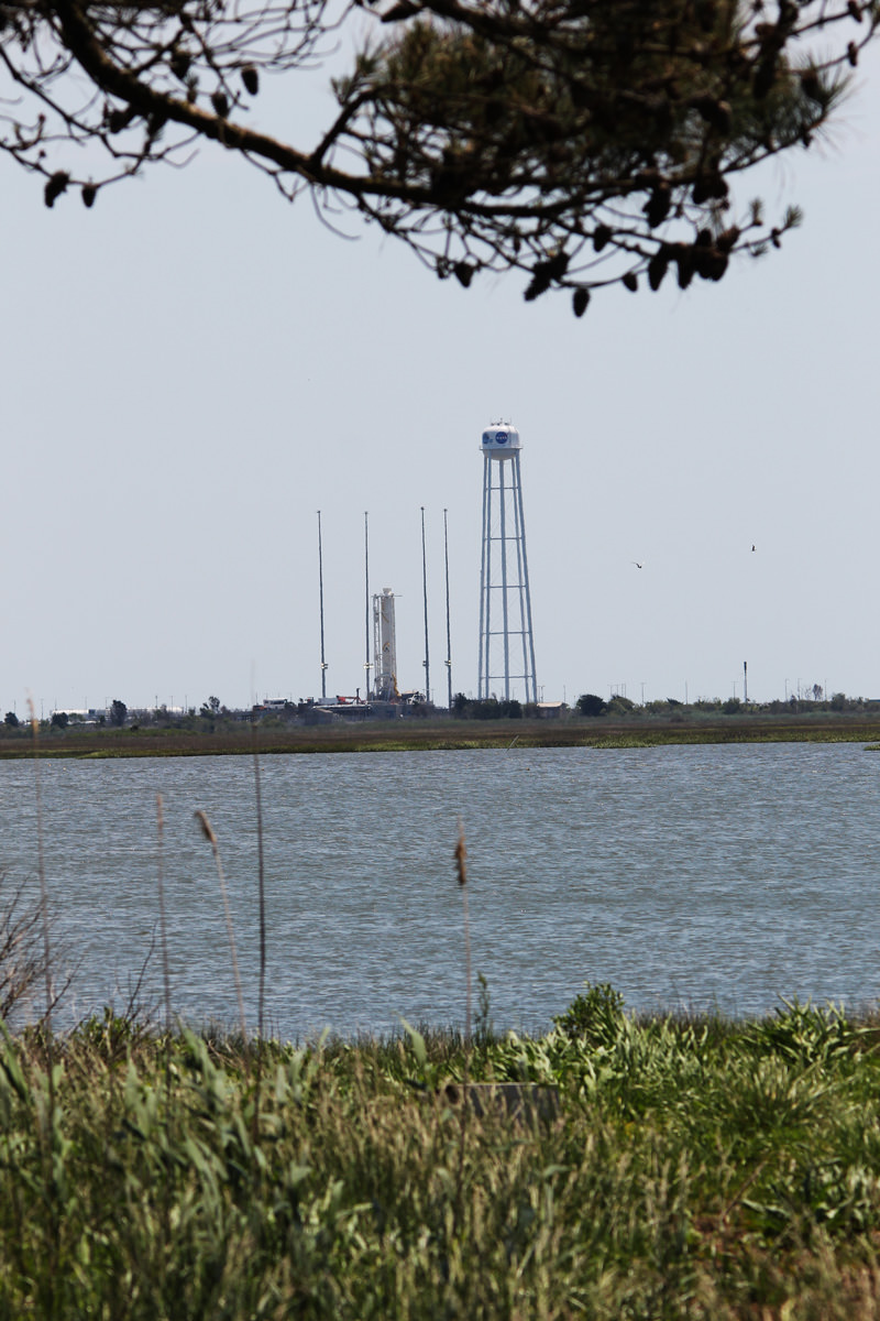 Orbital ATK’s Antares first stage with the new RD-181 engines stands erect at Virginia Space’s Mid-Atlantic Regional Spaceport Pad-0A on NASA Wallops Flight Facility on May 24, 2016 in preparation for the upcoming stage test on May 31. Credit:  Ken Kremer/kenkremer.com