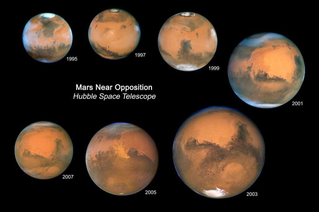 Series of images of Mars while it is in opposition to the Earth about once every two Earth years.