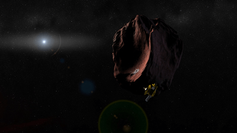 This artist's impression shows the New Horizons spacecraft encountering a Pluto-like object in the distant Kuiper Belt. (Credit: NASA/Johns Hopkins University Applied Physics Laboratory/Southwest Research Institute/Steve Gribben)