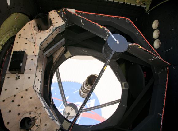 A close-up of SOFIA's telescope and primary mirror. Image: NASA/Tom Tschida